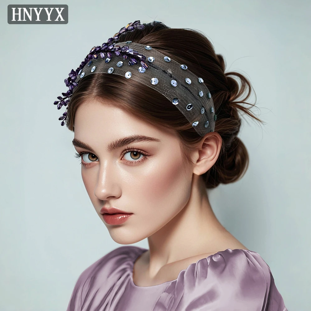 

HNYYX Crystal Flower Headband Wide Mesh Hair Hoop Rhinestone Hair Piece Fashion Hair Accessories Wedding Party Tiara A76