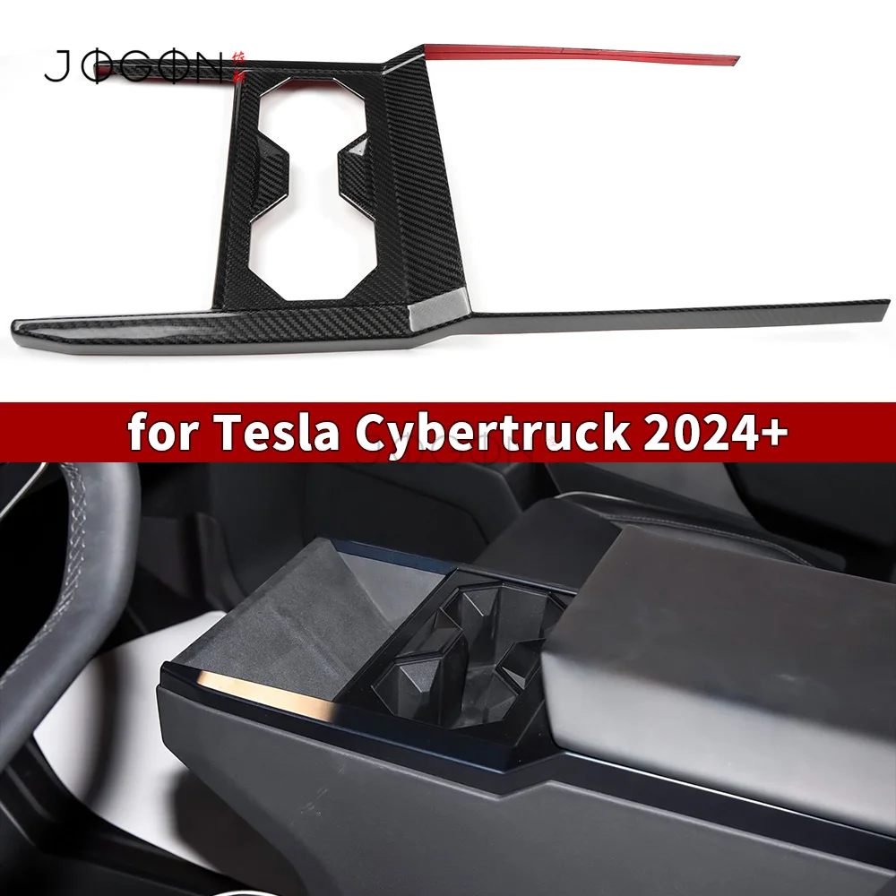 

Pre-preg Dry Carbon Fiber Console Storge Box Cup Holder Panel Trim Stick-on For Tesla Cybertruck EV/BEV Cyberbeast 2024+