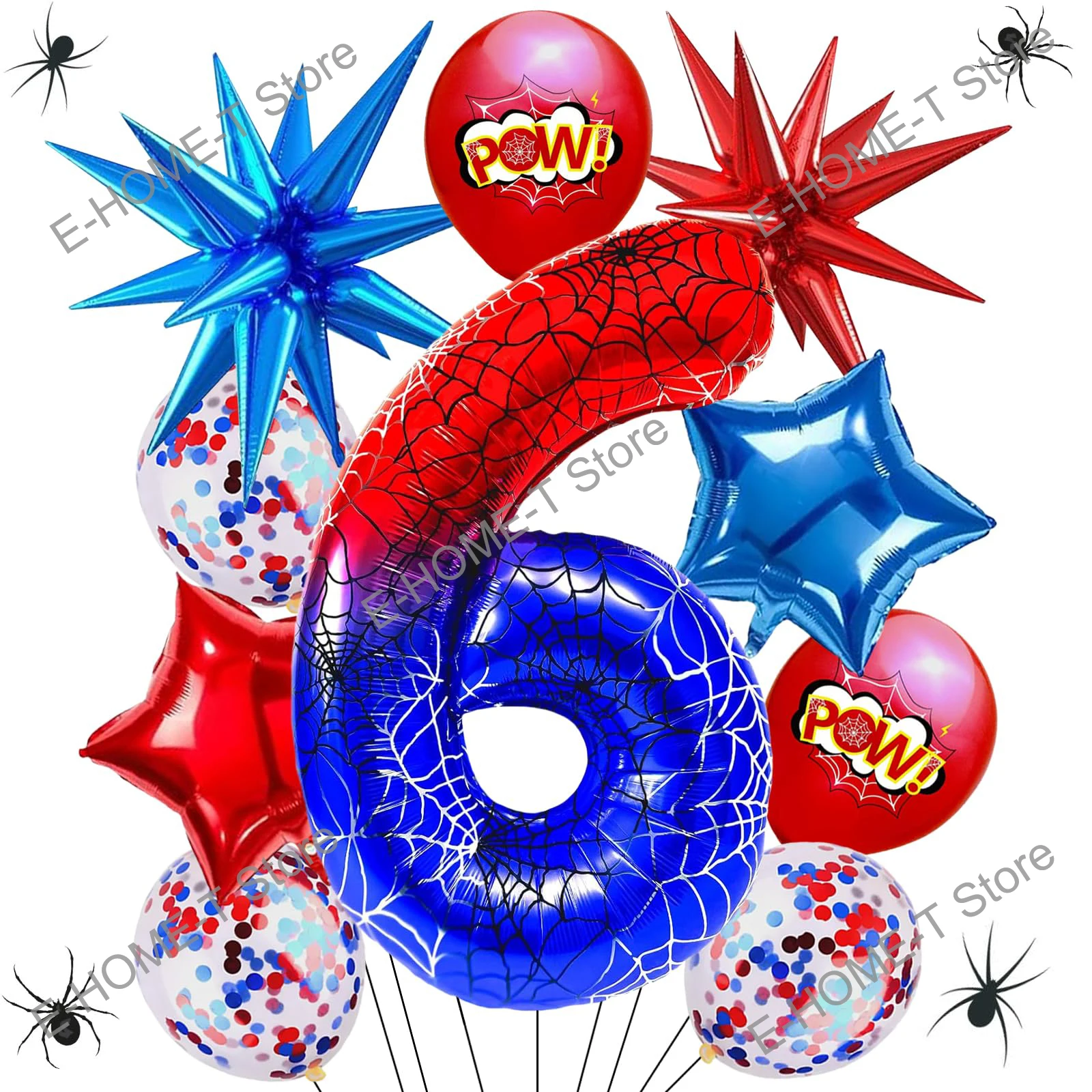 Spinnen-Themennummer-Luftballons-Set, Stern-Konfetti-Luftballons für Kinder, Spinnennetz-Design, Geburtstag, Jahrestag, Party, Dekoration, Versorgung