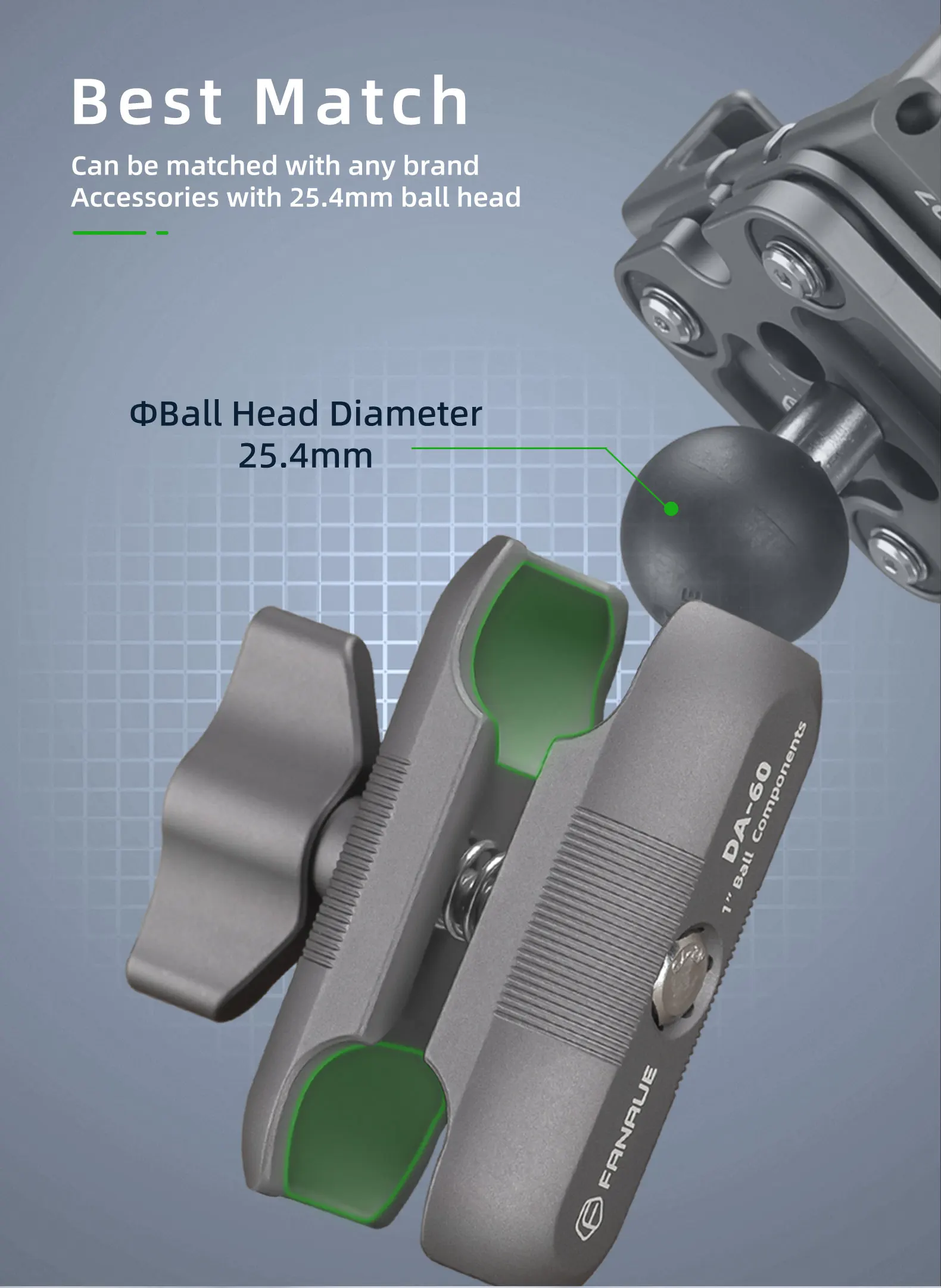 FANAUE Aluminiumlegierung Doppelsockelarm 25 MM/1 Zoll Kugelkopfhalterung Klemmhalterung für Fahrrad Motorrad Kamera für RAM MOUNTS – Detail 4