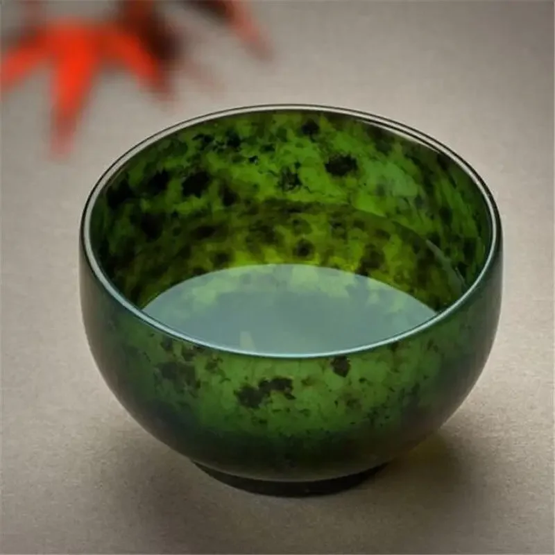 Naturalny Jade filiżanka zestaw do herbaty Kung Fu prawdziwy chiński tybet medycyna król Jades kamień miseczka na herbatę kubki zdrowia ręcznie rzeźbione Gongfu Teaware — zdjęcie 2