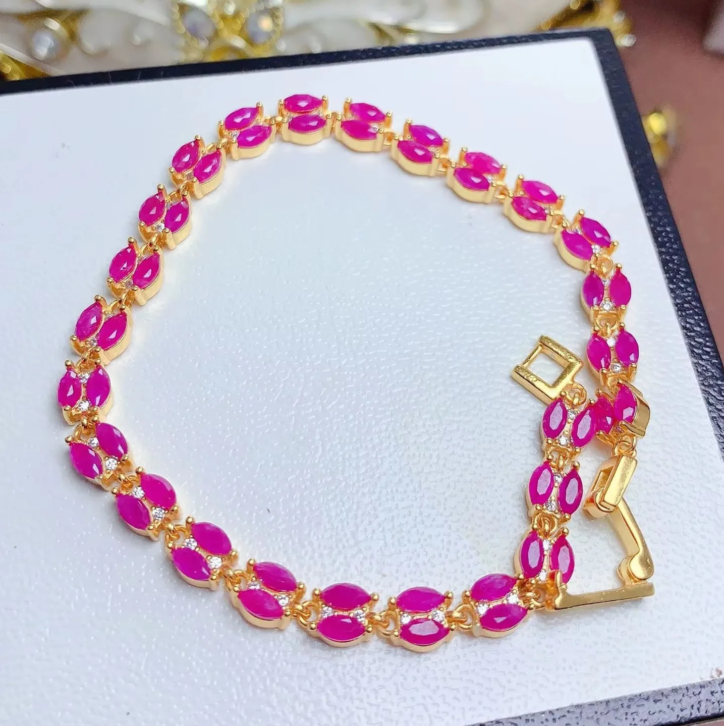 Boutique Jewelry 925 Pure Silver New Natural Burmese Ruby Bracelet Valentine's Day Birthday Wedding Gift Women's Temperament