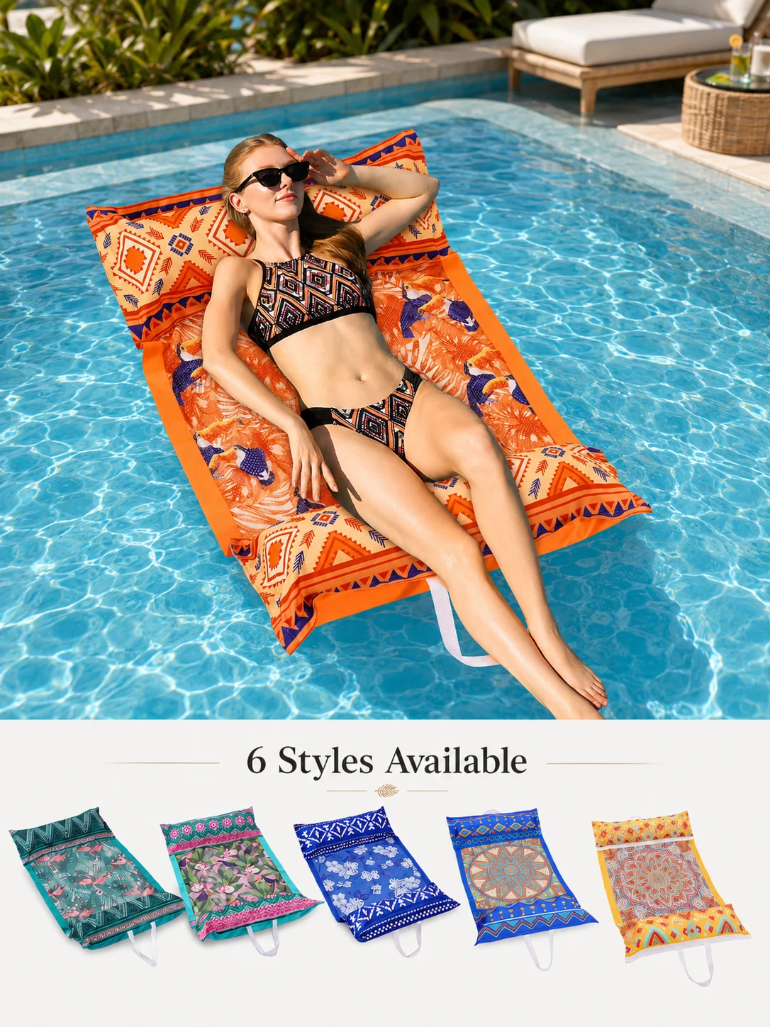 1pc Inflatable Fabric Pool Float Hammock Water Lounger Floating Bed with Pillow Handles for Swimming Pool Beach Summer Vacation