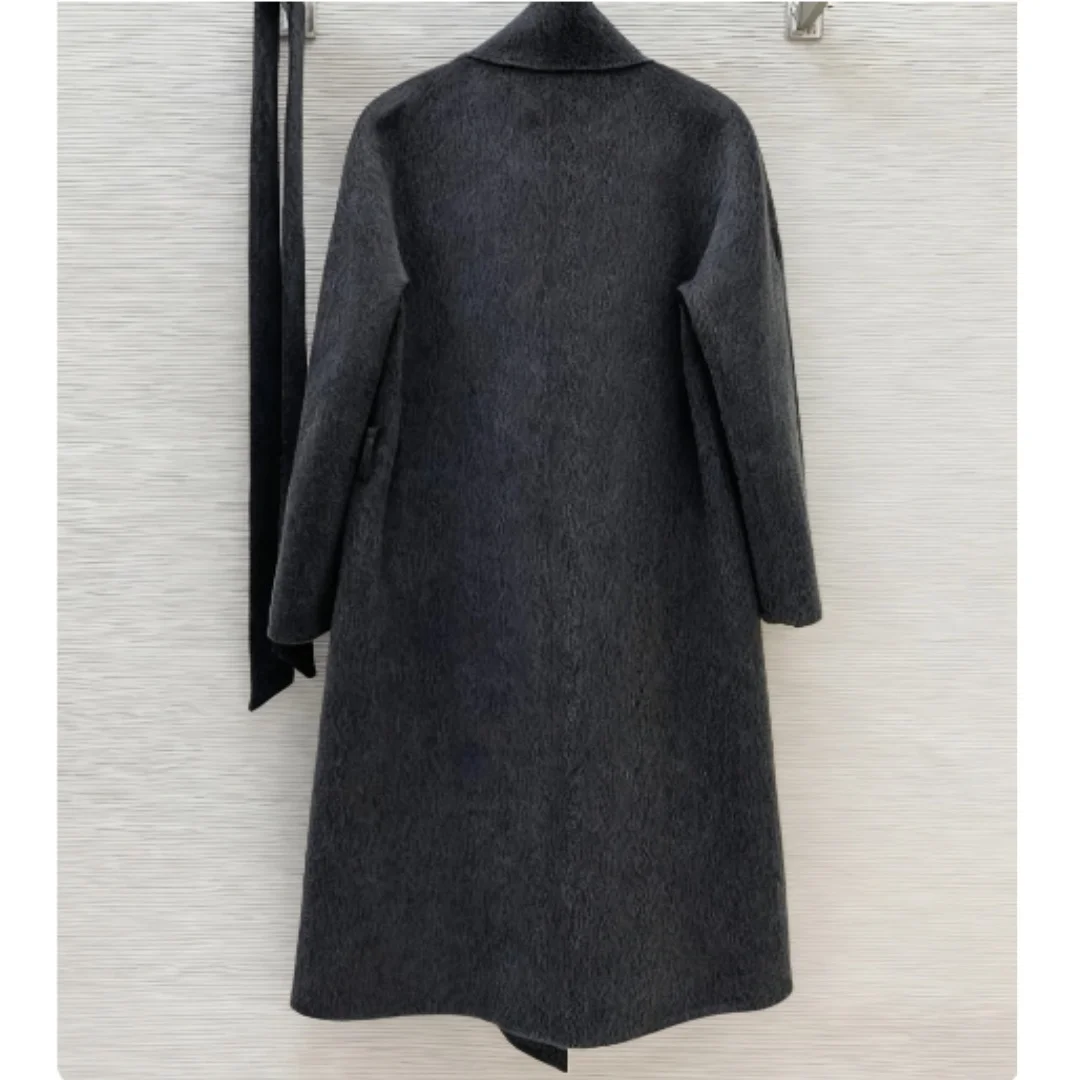 

Зима 2025 г., новое женское пальто с боковой грудью и поясом на талии, тонкое длинное шерстяное пальто, куртка, бесплатный мешок для пыли