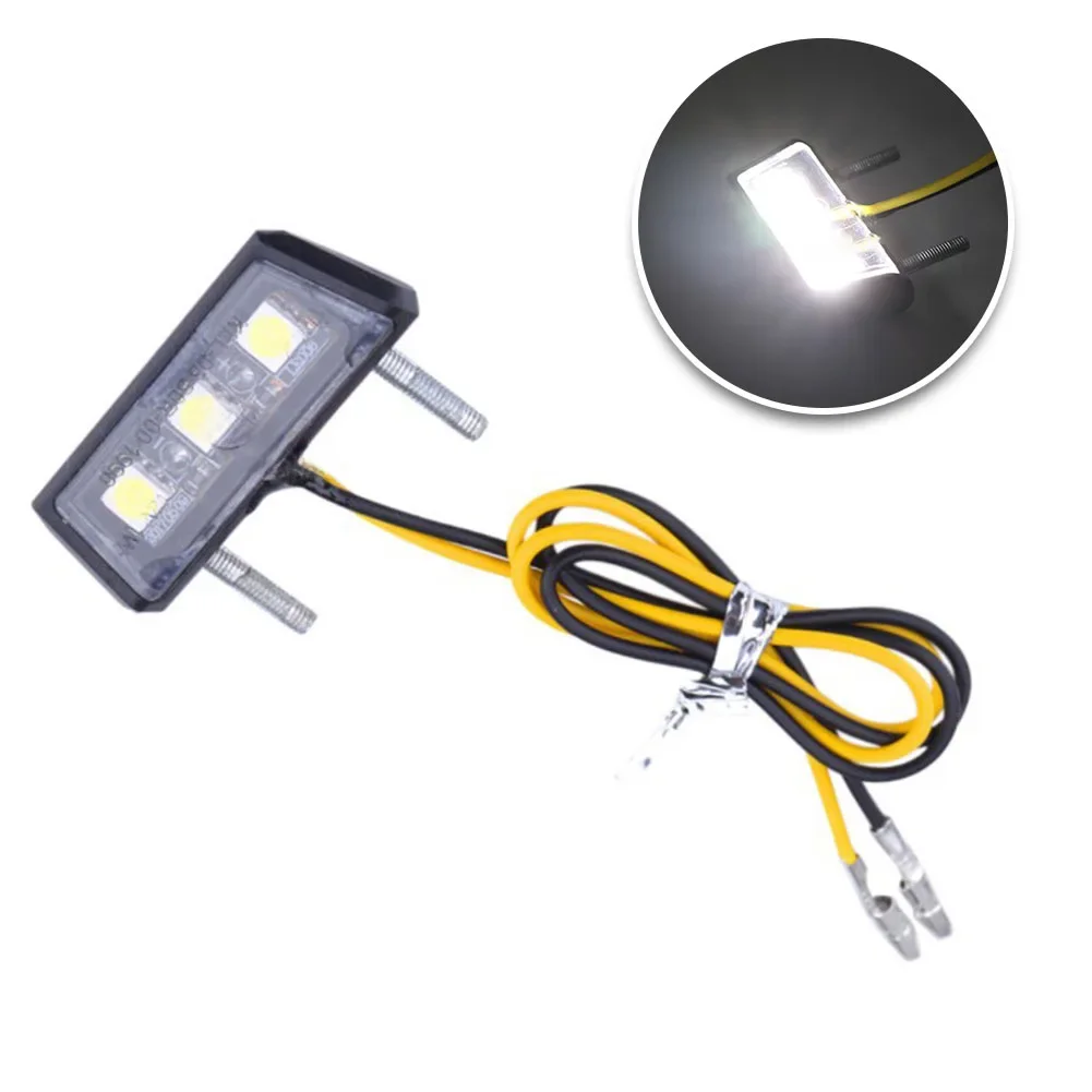 Motocicleta LED License Plate Light, Luz Número Traseira, Universal Plástico Branco Indicadores,