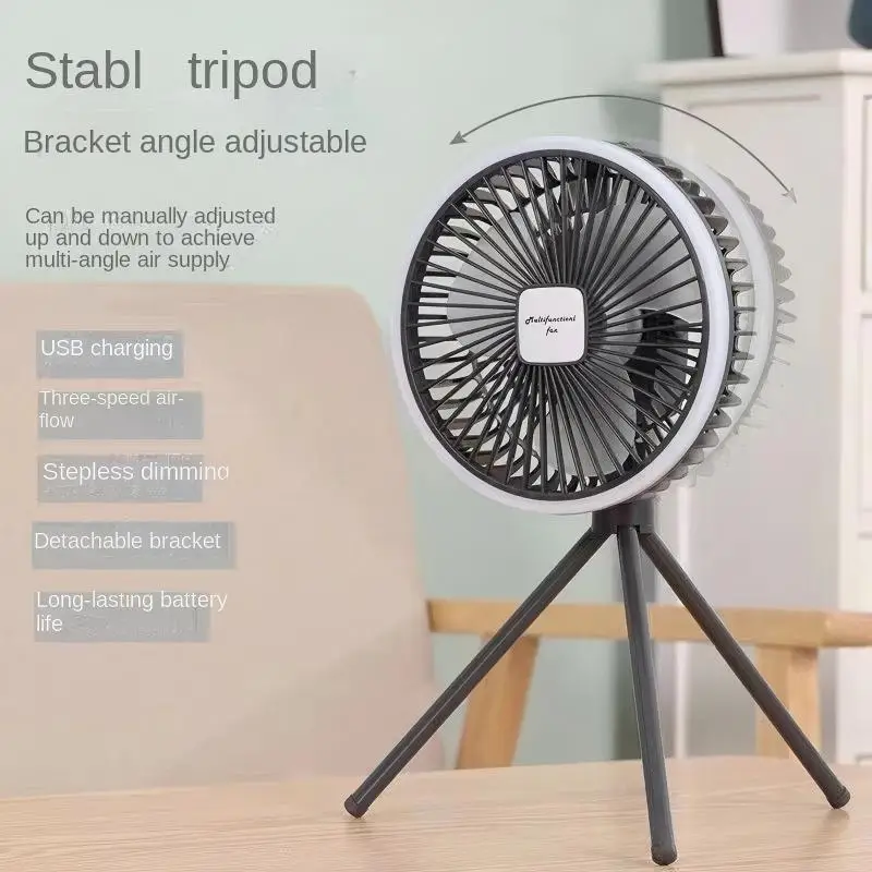 Portable 1200mAh Rechargeable Camping Fan with Power Bank Function Wireless Desktop Ceiling Circulator Electric Fan with Lightin