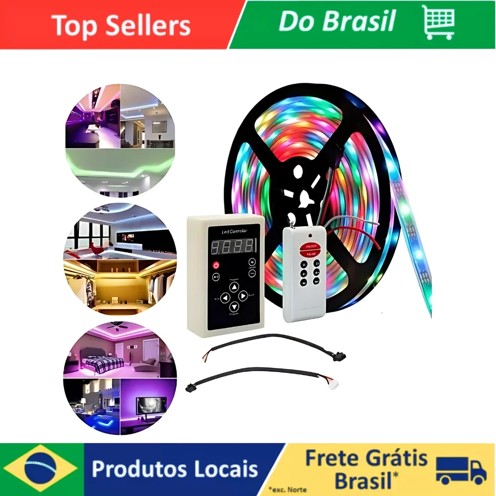 Kit Completo Fita Led Digital 6803 Rgb Com Controle 328 Efeitos Ip67