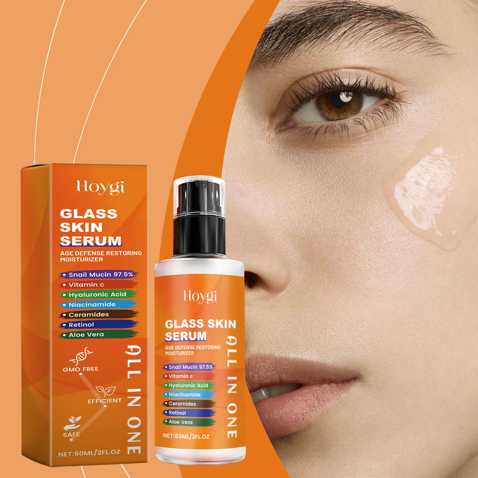 

Hoygi 60ml Snail Mucin 97.5% Face Serum Intensive Moisturizing Facial Skin Nourishing Repair Barrier Reduce Wrinkles Snail Serum