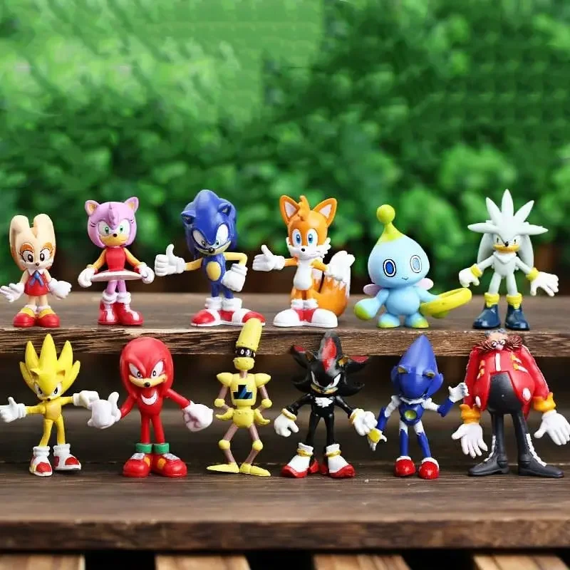 12 pçs conjunto mini bonito sonic pvc personagem brinquedo ouriço sombra cauda figura modelo bonecas
