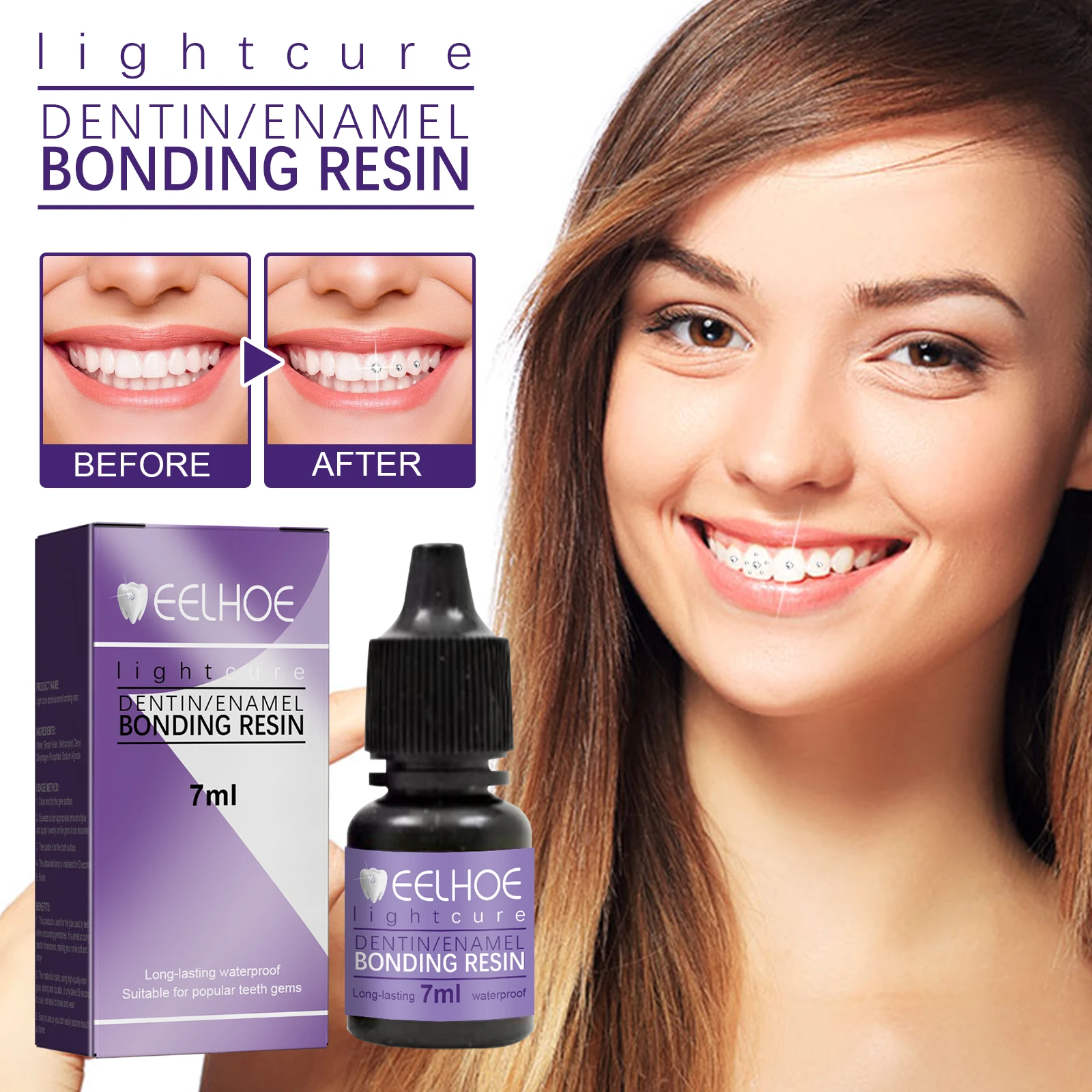 

7ml Eelhoe Tooth Gem Glue Uv Light Cure Adhesive Easy Diy Dental Jewelry Secure Hold Natural Non Toxic Formula Quick Apply