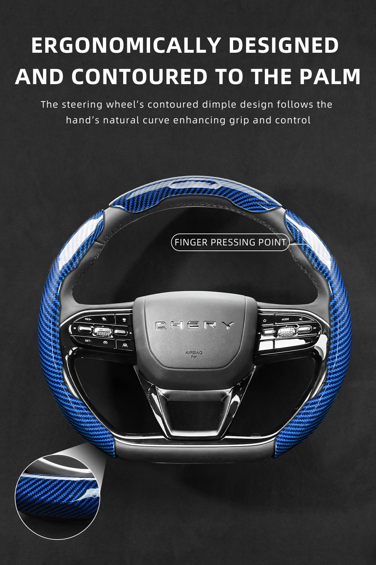 Passend für Chery Sporty Glänzende Carbonfaser-Textur Lenkradabdeckung mit Snap-On-Design für Tiggo 2 3 4 7 8 9 Pro Max Csh Arrizo 6 Cross C5 J6 E5 Omoda 5 Gt Eq7 Auto-Innenausstattung Schutzgehäuse – Detail 5