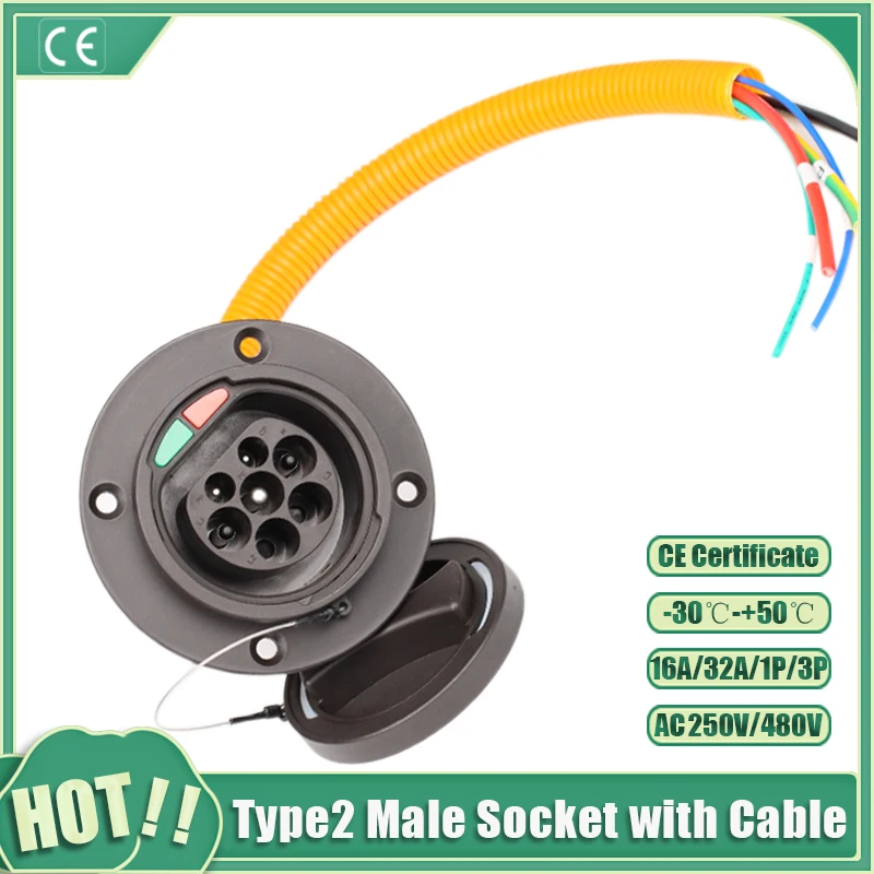 EV Carregamento Type2 soquete 32A Único trifásico IEC 62196 ‑ 2 soquete IP54 Proteção impermeável