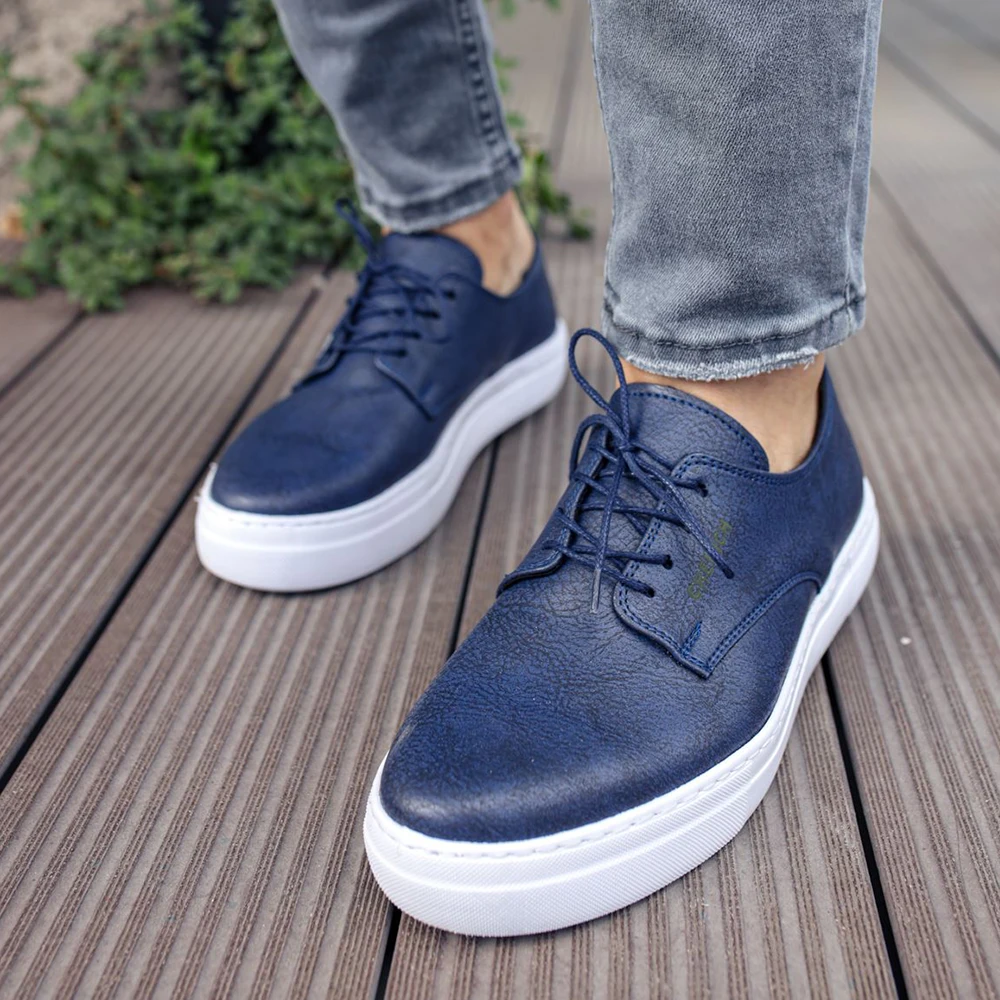 FOH Store Sneakers for Men Women NAVY BLUE Artificial Leather 2023 Spring Autumn Casual Lace Up Fashion Shoes High Base Sport Comfortable Light Vulcanized Daily Original Odorless Orthopedic Suits Office Wedding 005