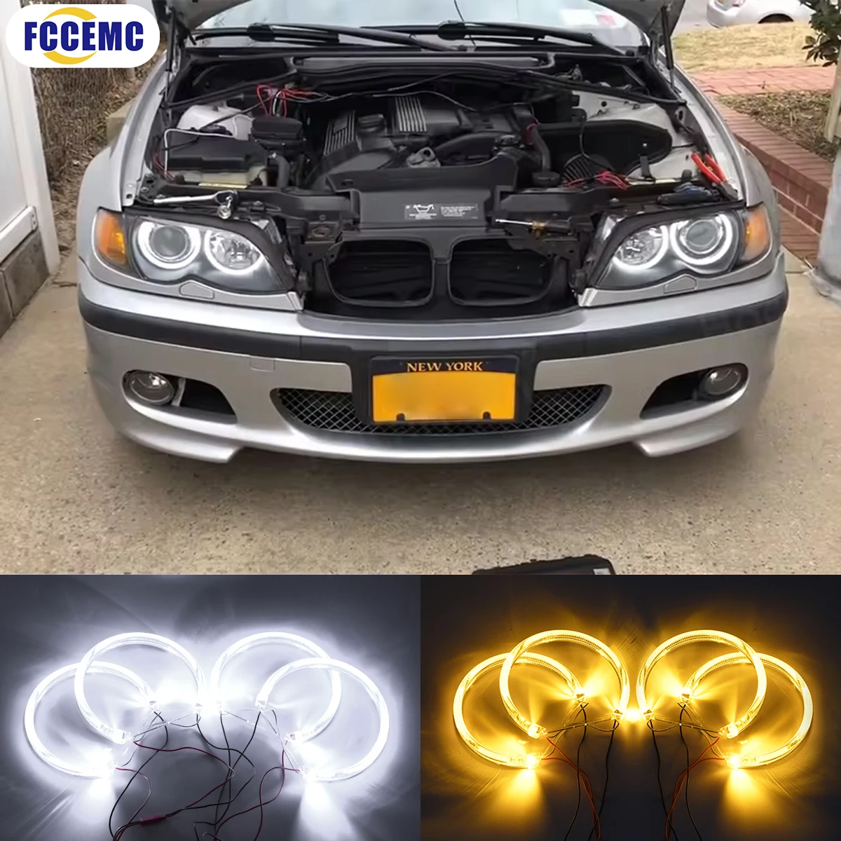 LED Angel Eyes Kit 131mm 146mm White Demon Eyes ﻿Halo Ring for BMW 3 series E46 316i 318i 320d 323i 328i 330i 325xi 330d 98-05