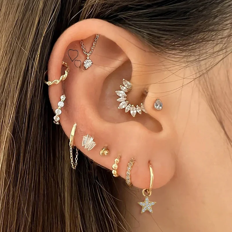 Brincos de gota d'água de cristal, 1 peça, piercing tragus, cartilagem plana, orelha, hélice,