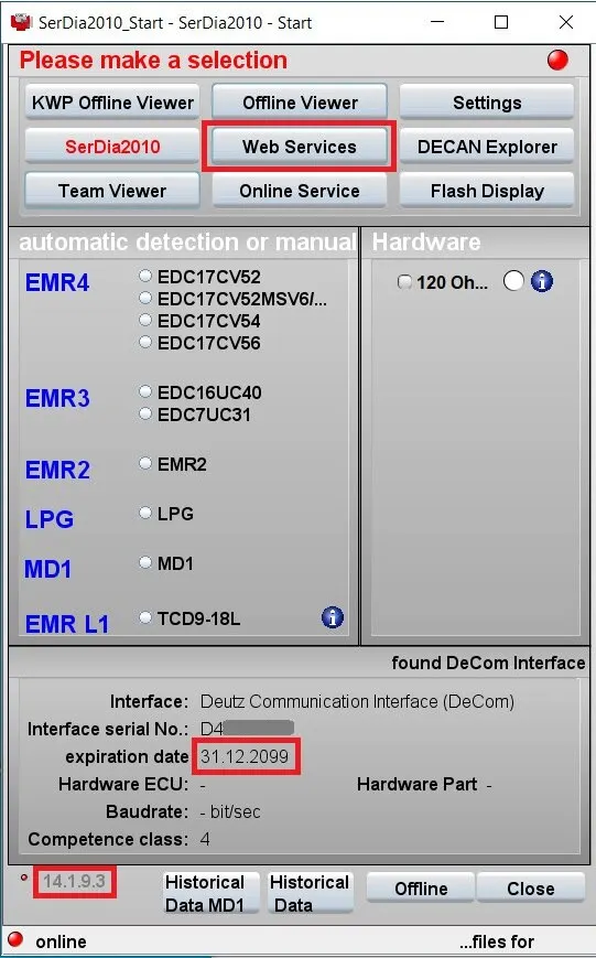 2023 Serdia2010 v14.1.9.3 (2023) Deutz SerDia 2010 Dongle 6 Level Class 4 For Deutz ECU Read Write EMR4 EMR3 EMR2 LPG MD1 EMR L1