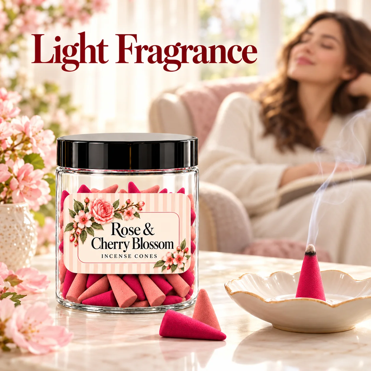 Sakura Rose Dual-Color Mixed Fragrance Cone｜Soft and Sweet Floral Scent｜Long-Lasting Fragrance｜Indoor Meditation and Relaxation｜Suitable for Home Decoration and Holiday Gifts