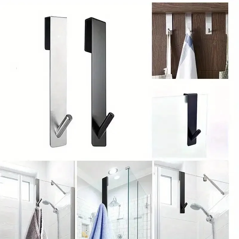 2pcs Stainless Steel Door Hooks - Easy to Install Hanging Towel and Bathrobe Auxiliary Hooks, Suitable for Showering