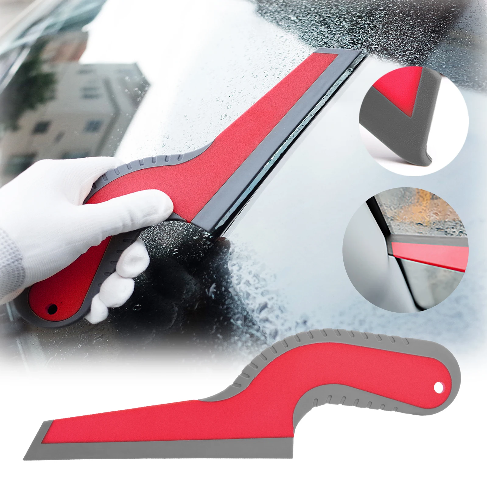 

EHDIS Car Cleaning Handled Rubber Squeegee Window Water Wiper Carbon Vinyl Wrap Film Scraper Windshield Ice Remover Tinting Tool