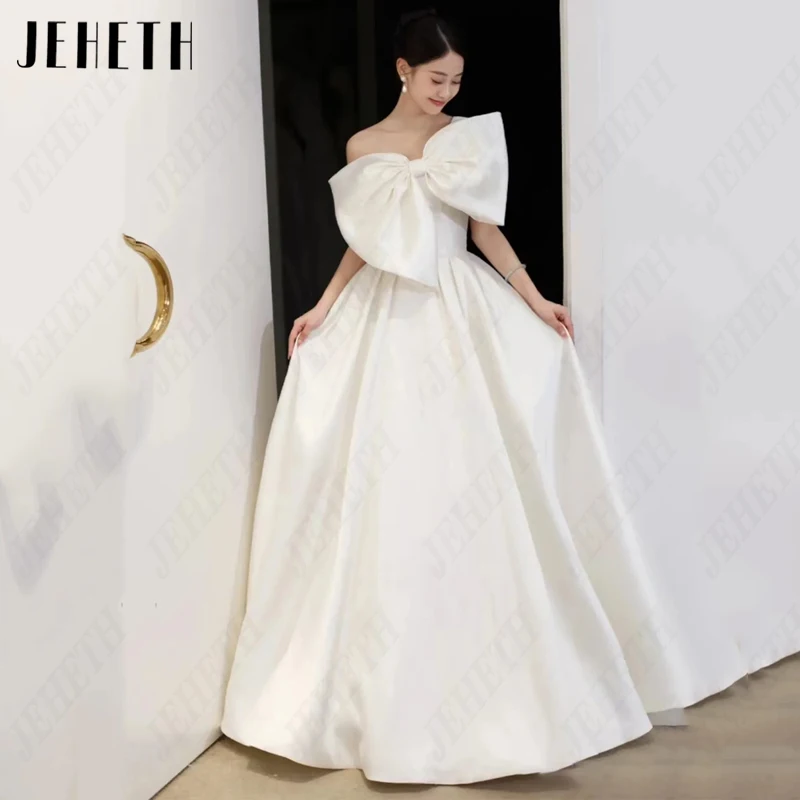 JEHETH Bow One Shoulder Korea Bridal Gown Women Simple Satin A-Line Wedding Dresses Elegant Sleeveless Vestido De Novia Backless