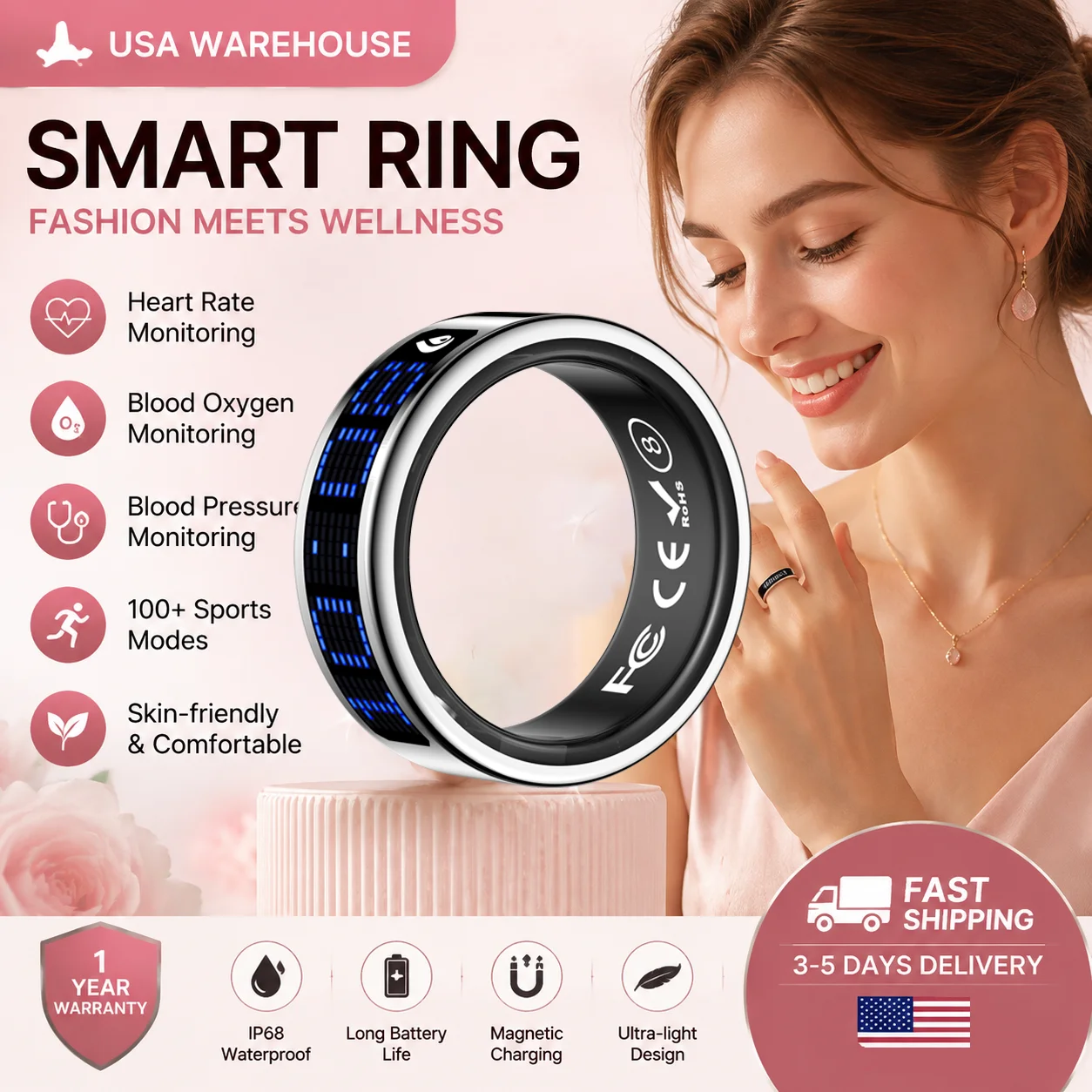 Smartwatch Ring Watches - Dames Dynamisch Scherm Smartwatch Waterdicht Hartslagmeter