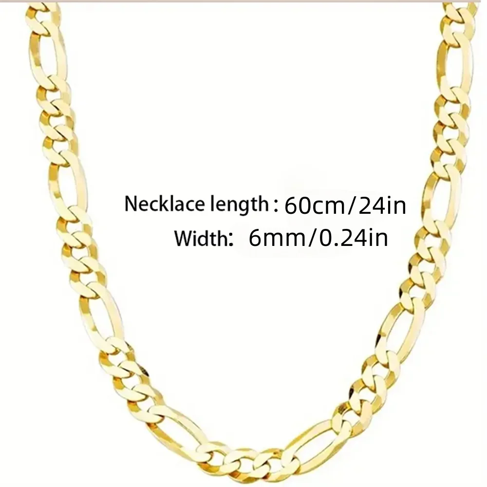 الكلاسيكية فيجارو سلسلة ربط قلادة للرجال 14K مطلية بالذهب 6mm واسعة الكوبية كبح ربط سلسلة مجوهرات هدية