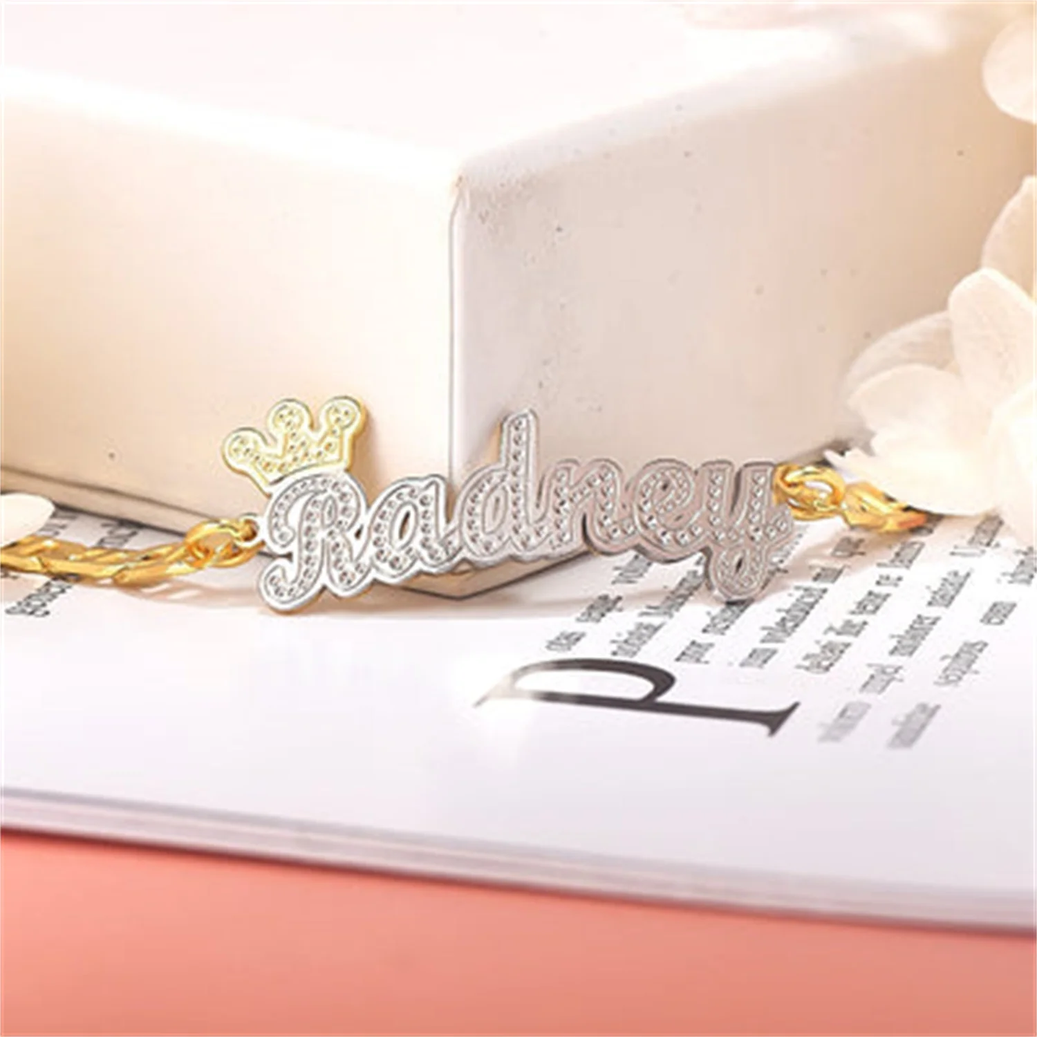 Custom Two Tone Crown Name Bracelet Double Plate Nameplate Bangle Personalized Stainless Steel Bracelets Jewelry Accessory Gifts