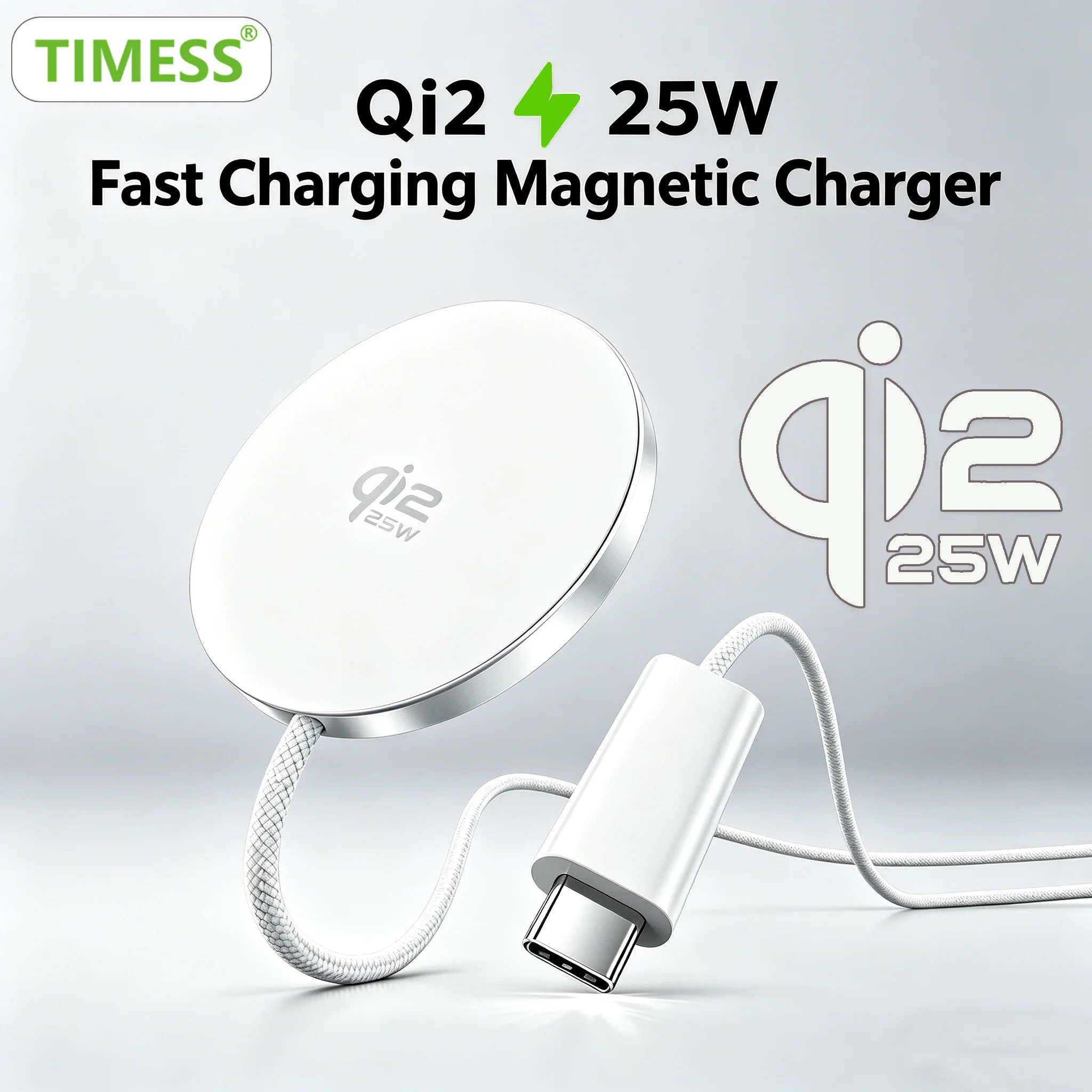 

Беспроводное зарядное устройство TIMESS-Magnetic 25W для iPhone 17 Pro Max/17 Pro/17: Быстрая беспроводная зарядка, портативное магнитное зарядное устройство с кабелем