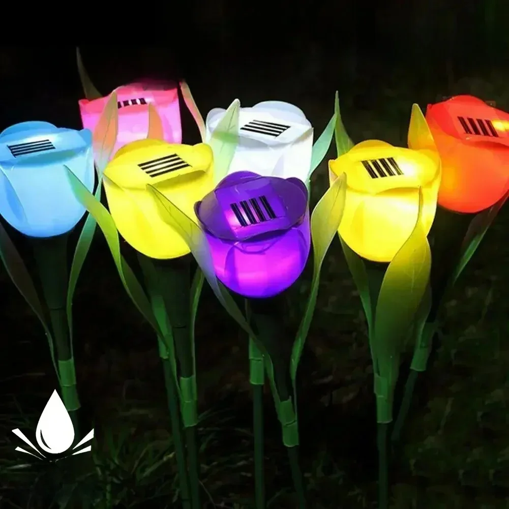 Solaire tulipe fleur lumières extérieure LED étanche jardin piquet pelouse décor cour fête décoration blanc chaud solaire lumière extérieure