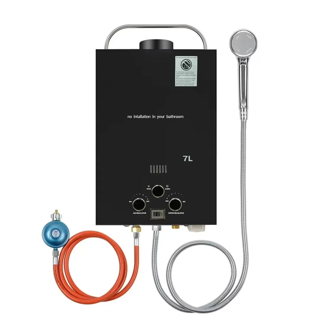 Calentador de agua instantáneo GLP de 14kW, calentador de agua de Gas de caldera de propano sin tanque de 7L/min con Kit de ducha para acampar en casa