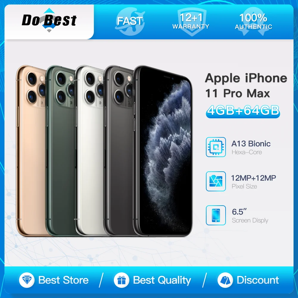 هاتف Apple iPhone 11 Pro Max 4G LTE بشاشة 6.5 بوصة معرف الوجه NFC وكاميرا 12 ميجابكسل هاتف ذكي غير مقفول A13 بيونيك هاتف محمول IOS سداسي النواة