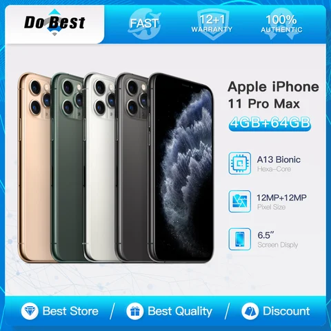 Apple iPhone 11 Pro Max 4G LTE Mobile Phone 6.5" Face ID NFC 12MP Camera Unlocked SmartPhone A13 Bionic Hexa-Core IOS Cellphone