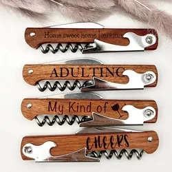 Personalized Engraved Wooden Wine Corkscrew, Bottle Opener Custom Christmas Gift Wedding Favours Groomsmen Gift for Him