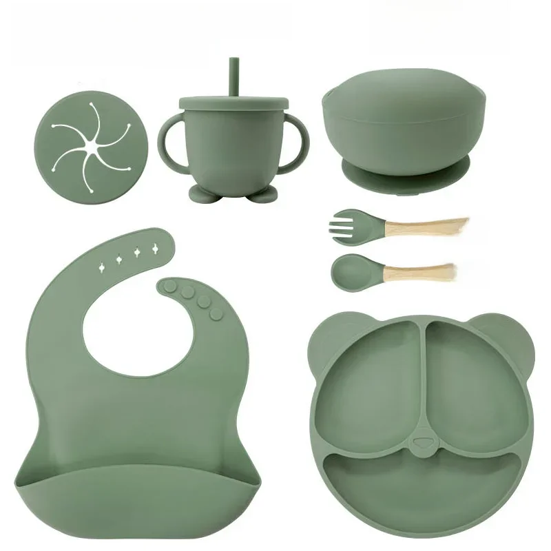 Baby Feeding Plate Sets, Placa de silicone para crianças, Talheres infantis, Nome personalizado,
