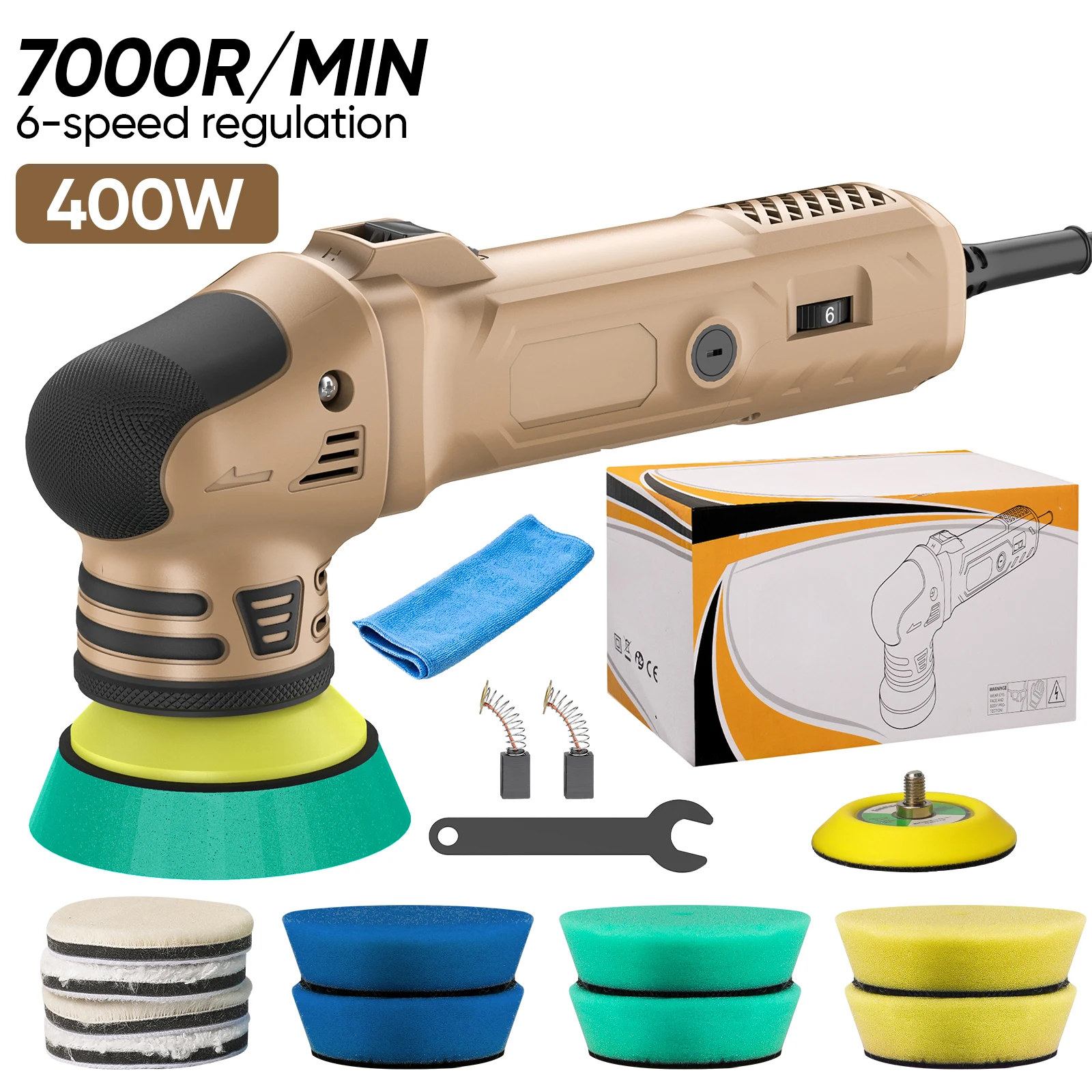 400W Mini-Autopolierer, Detailing-Poliermaschine mit 6 Geschwindigkeitsstufen, Dual-Action-Poliermaschine mit 3-Zoll-Pads-Set für Autowachs.