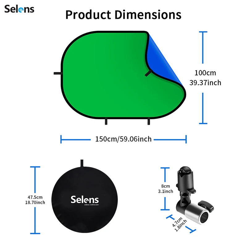 

Selens 79" Pop Up Backdrop Panel Green Screen Collapsible Background Studio 100x150CM/150x200CM White Black Screen