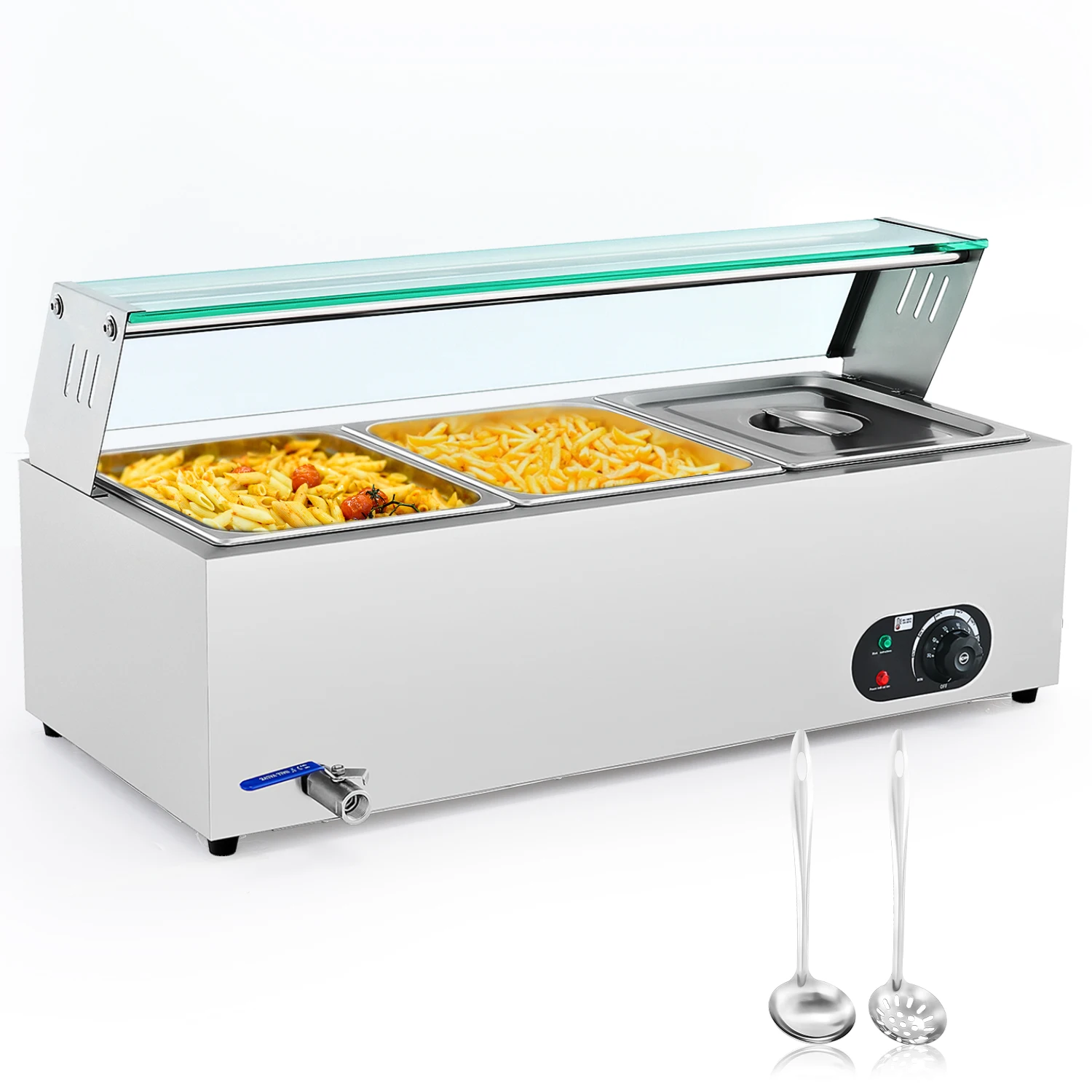 

Wilprep Commercial Electric Food Warmer 3-Pan 1200W Bain Marie Steam Table Countertop