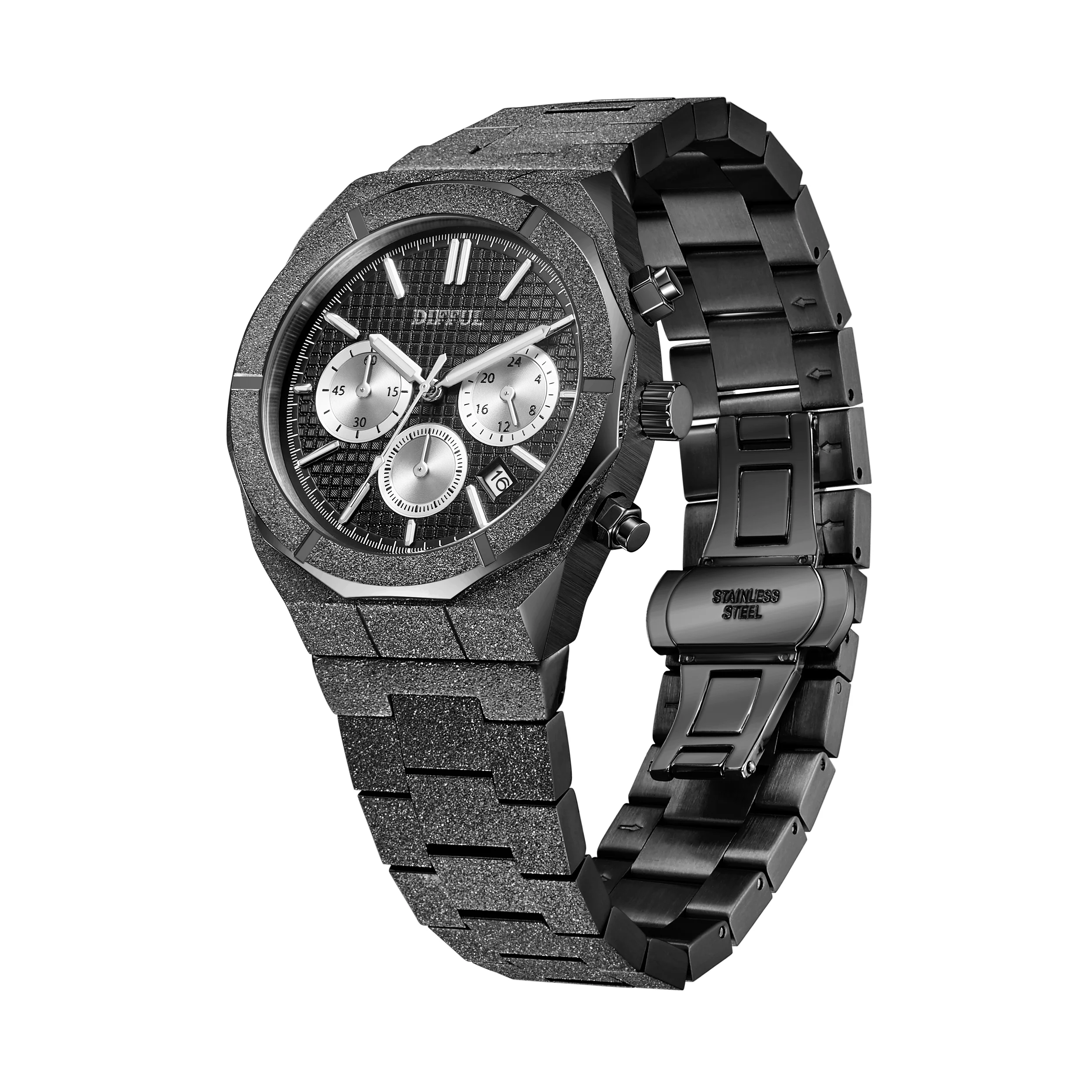 

Бесплатная доставка, водонепроницаемые часы из нержавеющей стали 5ATM с функцией даты, матовый хронограф для мужчин