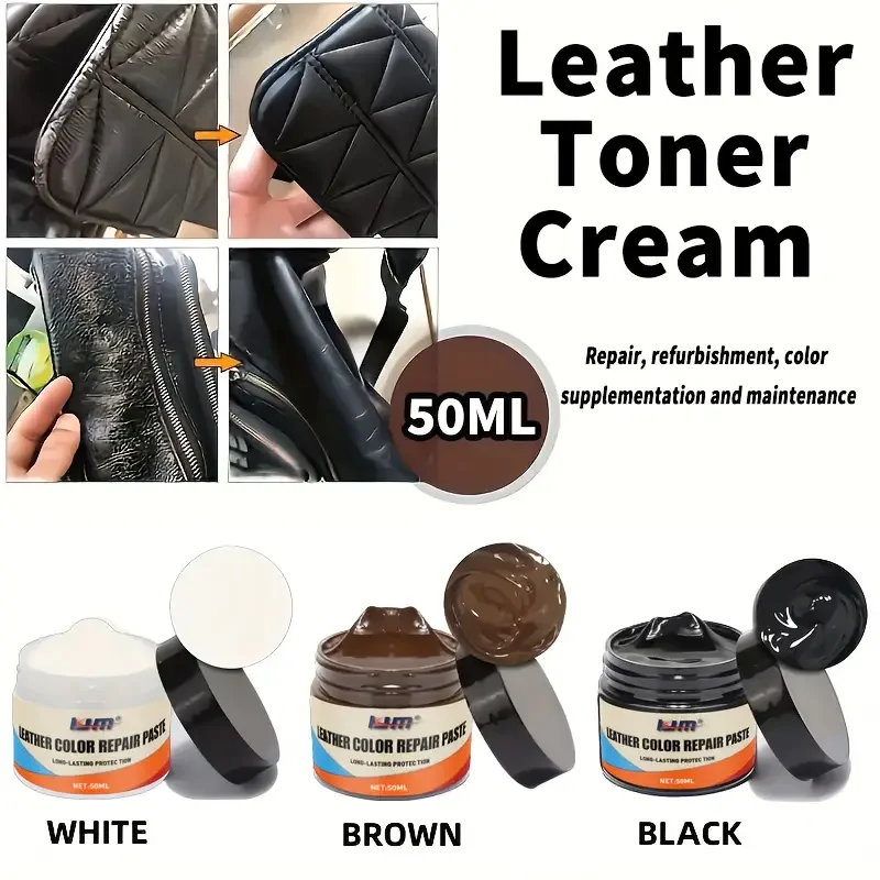 Crema reparadora de color de cuero: tinte multiusos para zapatos, bolsos, sofás y cuero rayado |   Reparaciones de desgaste, grietas y decoloración