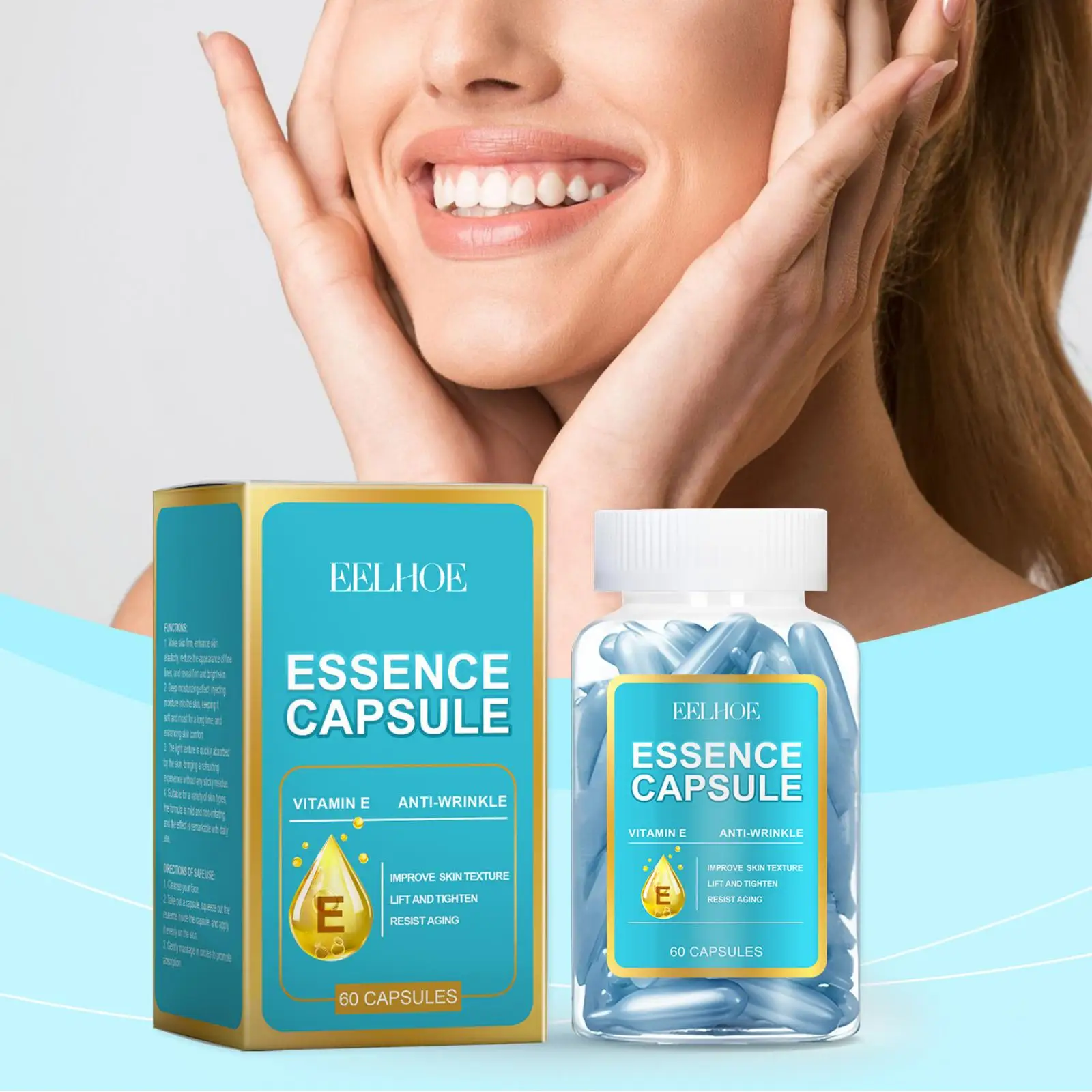 

Eelhoe 60 шт., эластичная увлажняющая капсульная сыворотка для лица, питательная восстанавливающая подтяжка лица, подтягивающая кожу, капсулы для ухода за лицом с витамином Е, сыворотка