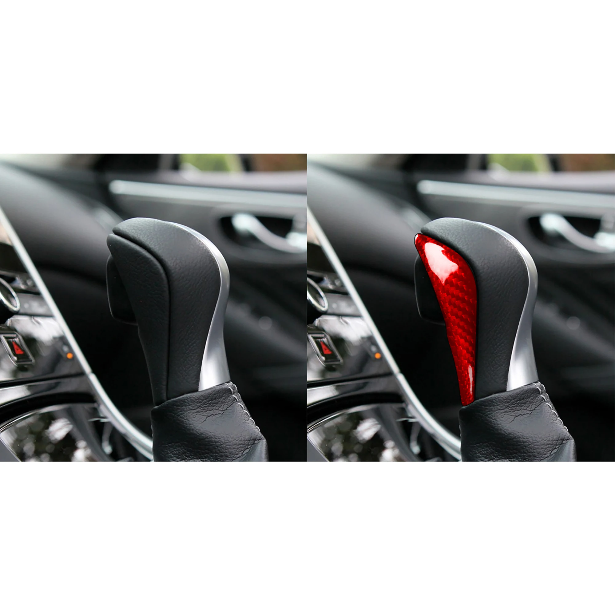 1PC Red Black Real 3K Carbon Fiber Shifter Gear Head Trim Protect Cover For Infiniti Q50 2013 2014 2015 2016 2017