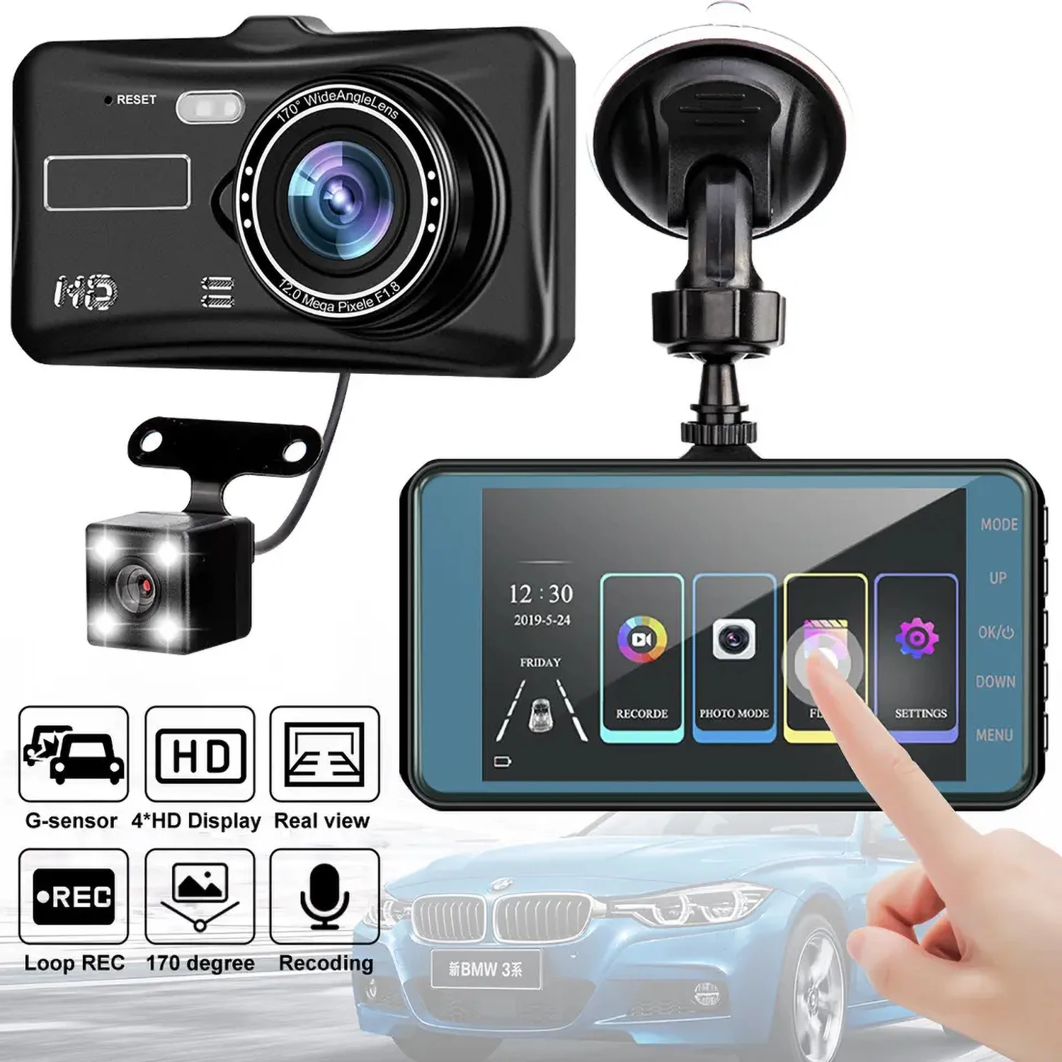 Kamera samochodowa Dash Cam FHD P Przednia Lewa Prawa Tylna Noktowizja Nagrywanie w pętli i Zestaw do przewodowego podłączenia