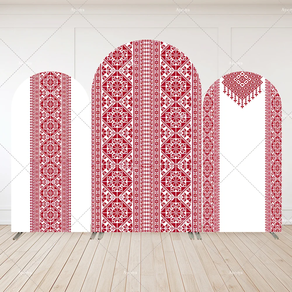 Roter palästinensischer Henna-Thema, Geburtstagsparty-Bogen-Hintergrund, Wand, jordanische Hochzeit, Brautparty, Party-Dekoration, gewölbte Abdeckung, 2-seitig