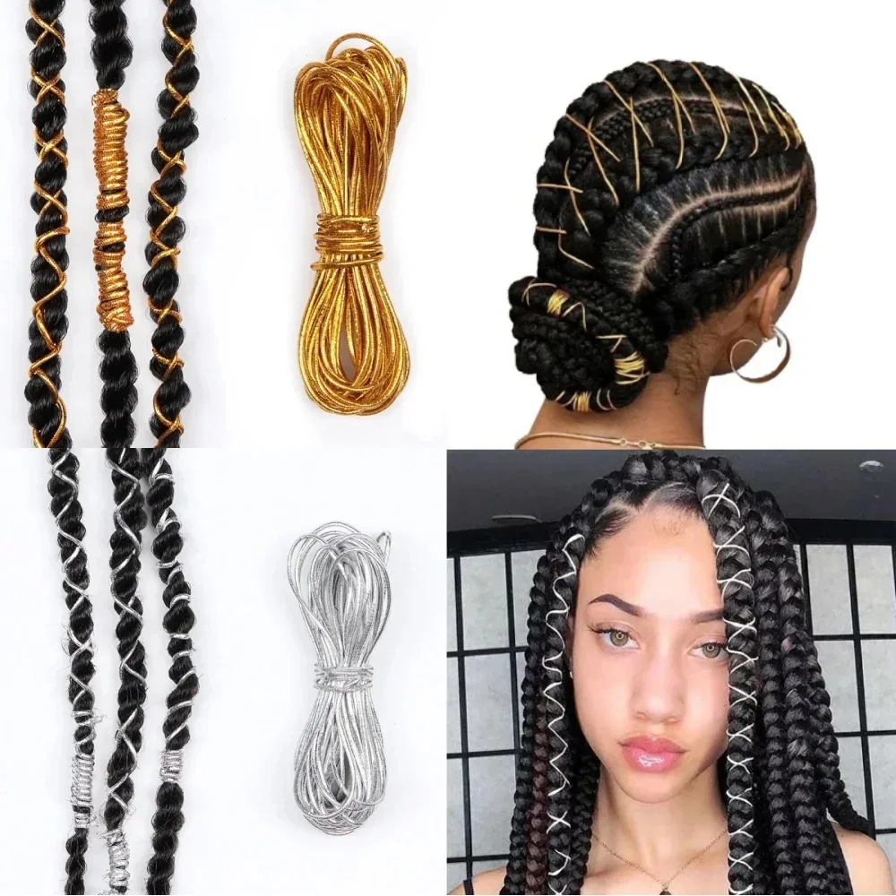 Tresses de cheveux tressées africaines, accessoires pour dreadlock, argent, or, décoration, style miroitant, extensible, élastique