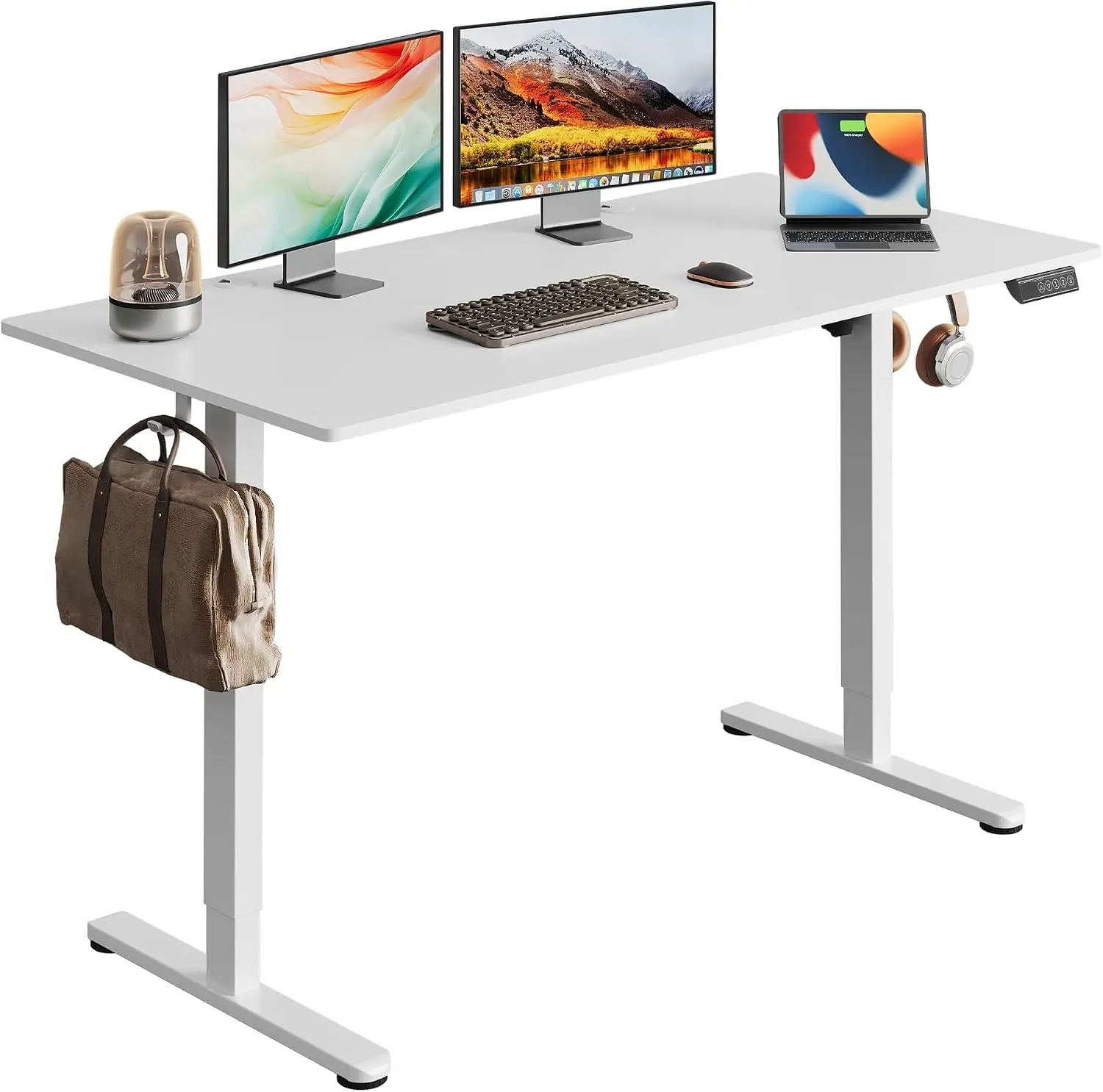Höhenverstellbarer Schreibtisch 140x70cm Einteilig, mit leisem Motor und Memory-Funktion für 3 Höhen, ergonomischer Computertisch für Büro, Weiß