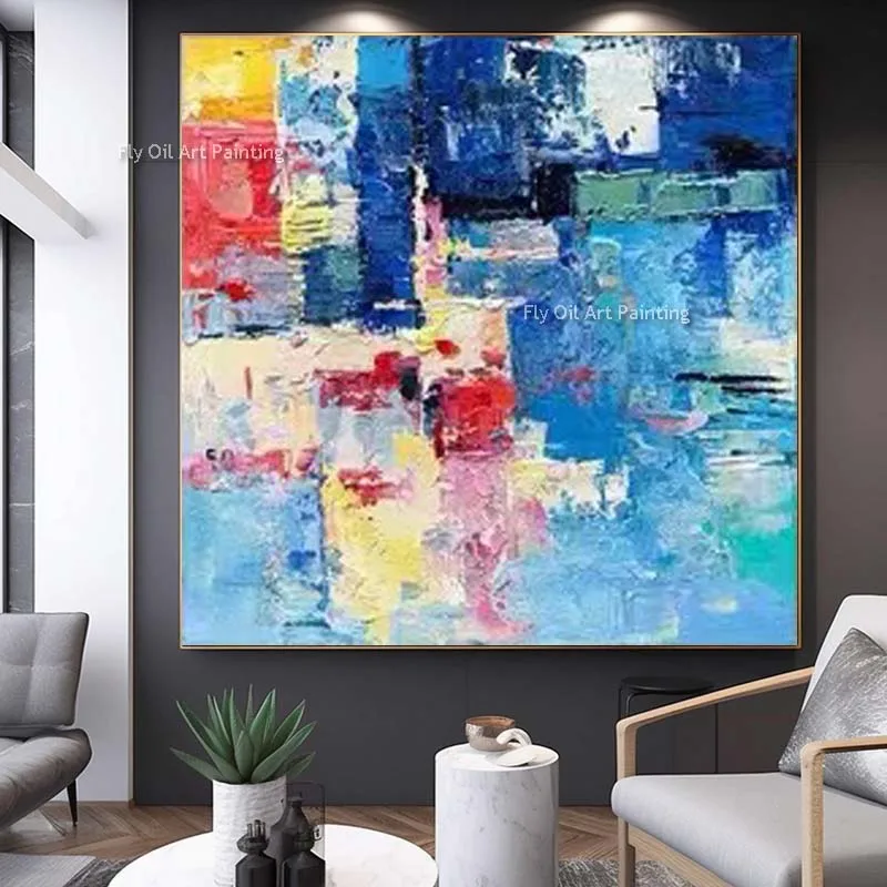 Abstract Colour Fusion Oil Painting Large Vibrant Minimalist Blue Canvas Painting Handmade Contemporary Art For Modern Spaces