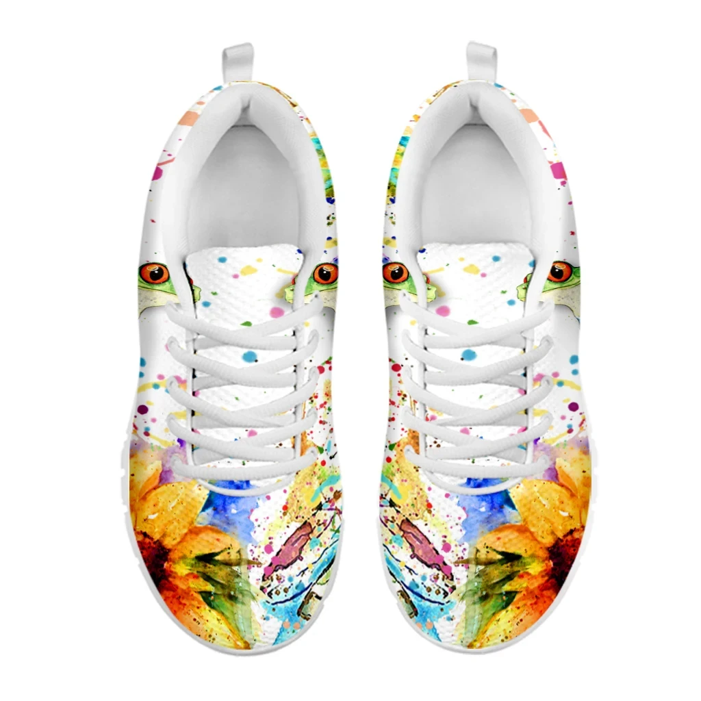 INSTANTARTS 2023 New Casual Sneakers Brand Design Sunflower Frog Printed Sport Shoes for Women Lightweight Flats Zapatos Mujer