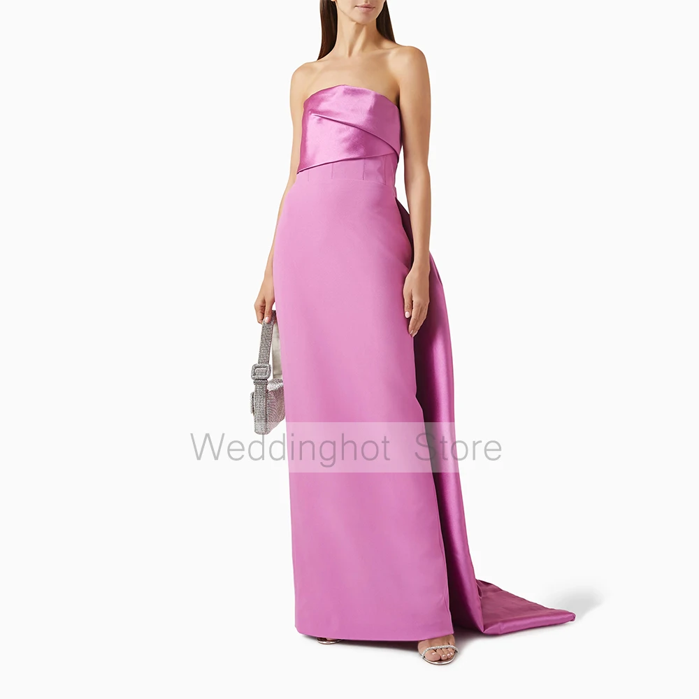 Simples vestido de noite longo sem alças sem mangas plissado drapeado coluna vestidos de baile para as mulheres 2025 voltar dividir elegante vestidos formais