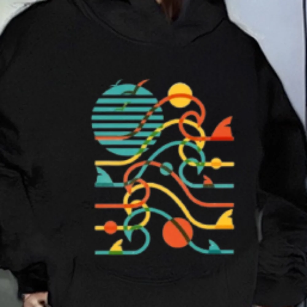 Colorful Circuit Pattern Hoodie Vibrant Geometric Art Unique Graphic Casual Loose Long Sleeved Cool Fashionable Choice Top