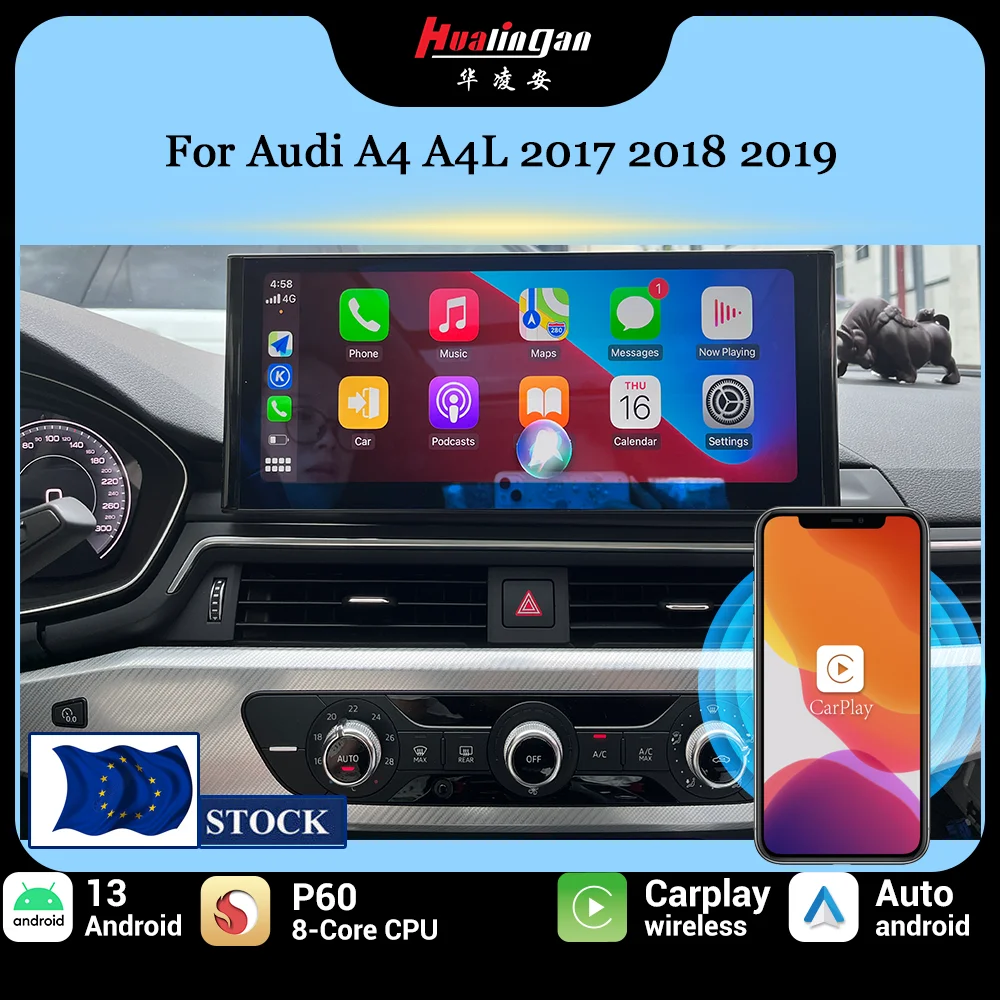 Hualingancar navigation for Audi A4 B9 2017 2018 2019 stereo upgrade Apple CarPlay Android Auto online music watch moive TikTok